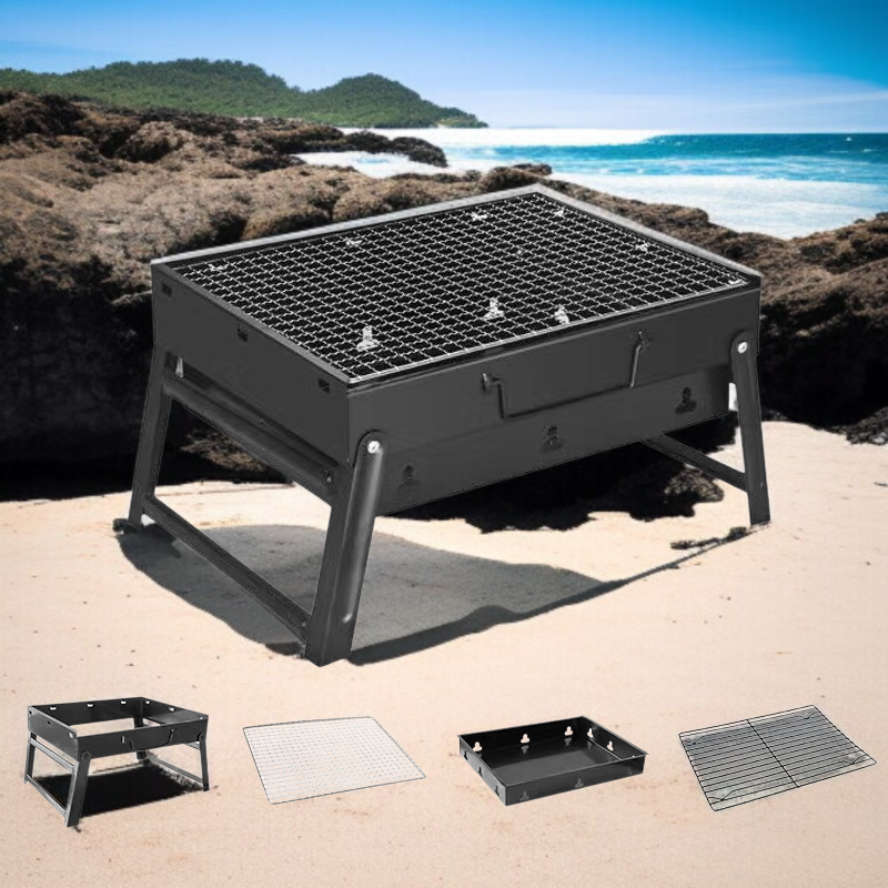 캠핑장에서 사용 중인 바베큐 그릴