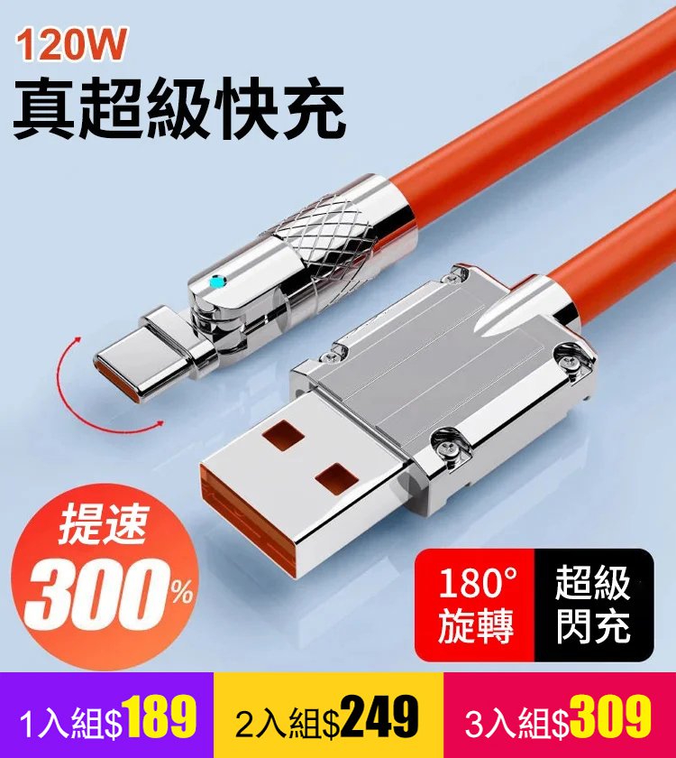 【可180°旋轉 10年用不壞】180°可旋轉快充數據線