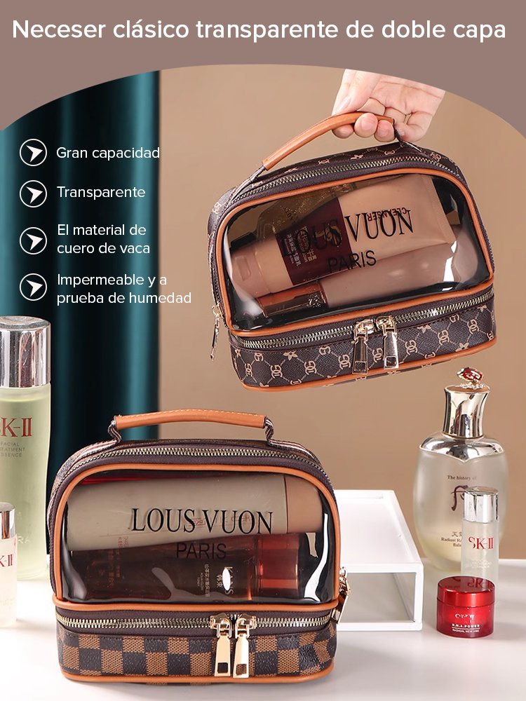 Bolsa de cosméticos húmeda y seca con almacenamiento de doble capa y gran capacidad