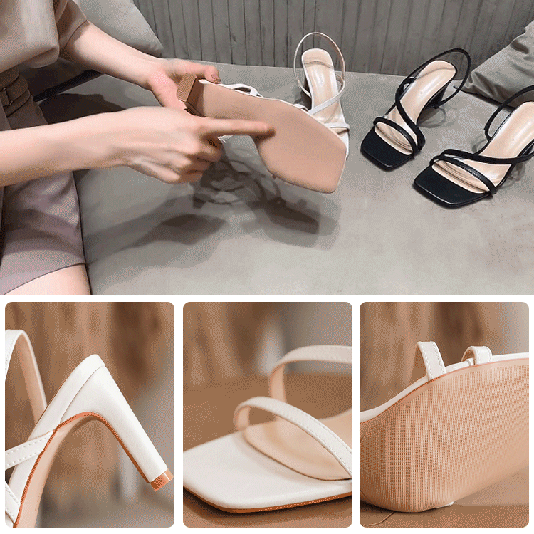 스퀘어 토 굵은굽 샌들