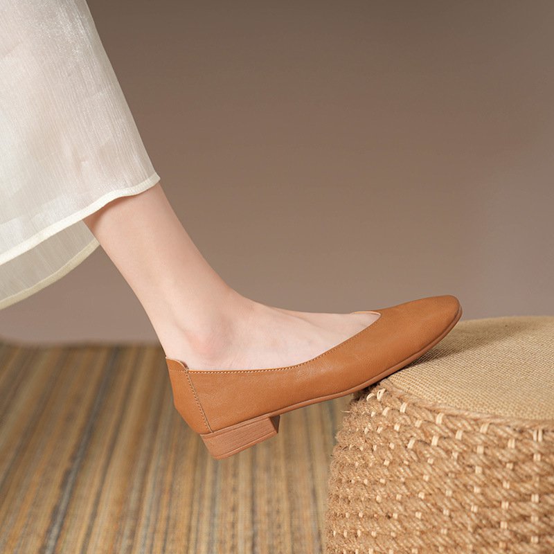 여성 소프트 스퀘어 펌프스 편안한 통풍 백배 출근 단화 플랫 발에 닳지 않는 여성 단화 소프트 코튼 굽 낮은 단화