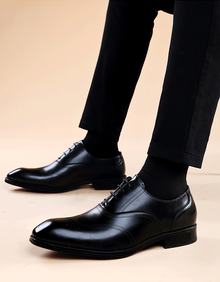 フェイク木目レース・スクエアトゥ・レザーシューズ