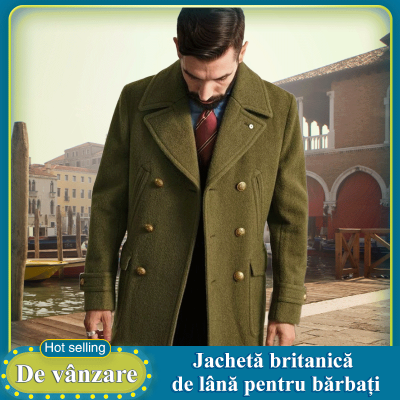 Jachetă de lână de lungime medie pentru bărbați britanici