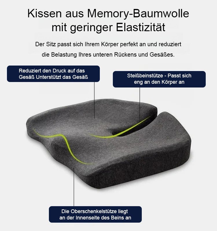 Atmungsaktives, druckentlastendes Sitzkissen für Lendenwirbel und Steißbein