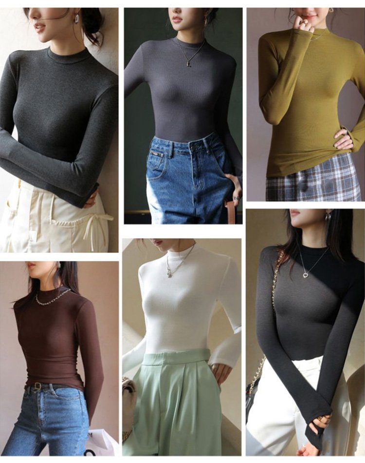 Korea Hot Sale Model Semi-high collar threaded versatile bottom shirt