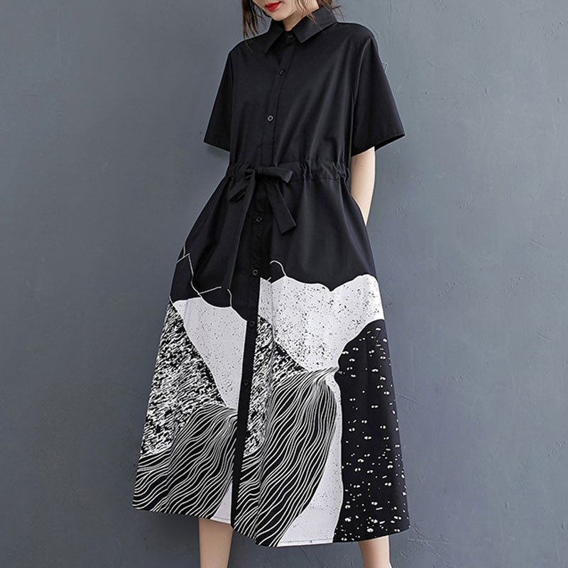 ボウタイウエストマーク落書きポケット付きワンピース