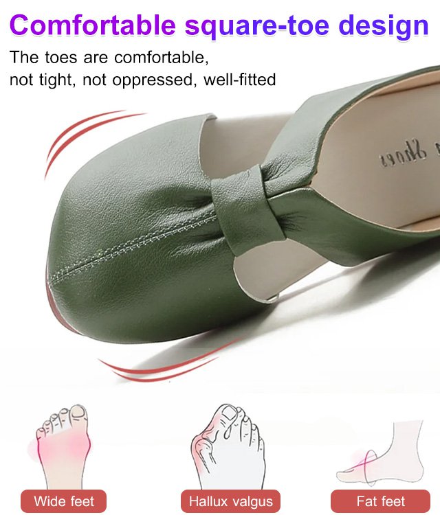 Soft leather soft sole square-toe bow-knot slippers