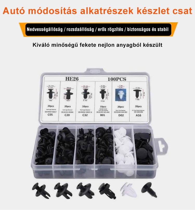 Műanyag autó csatok különböző méretekben