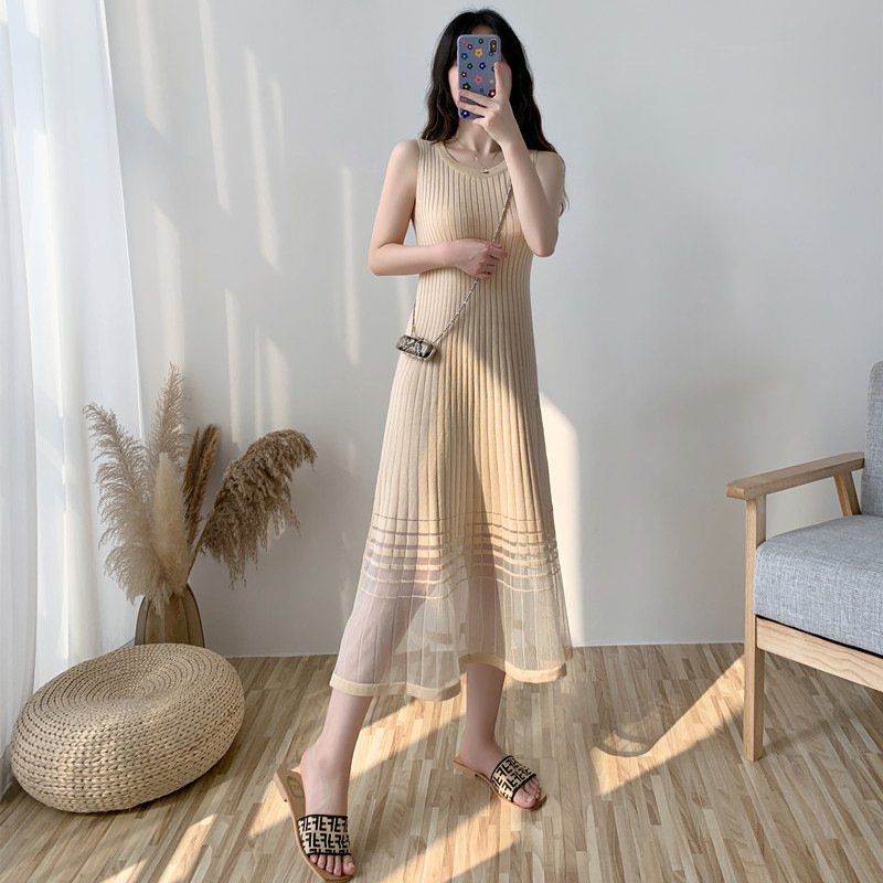 나사산 아이스 실크 니트 냉감 원피스