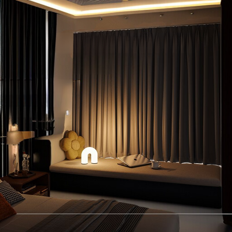 寝室に設置された遮光カーテンのイメージ