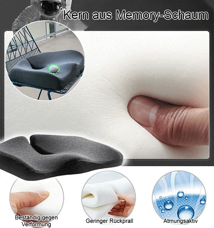 Atmungsaktives, druckentlastendes Sitzkissen für Lendenwirbel und Steißbein