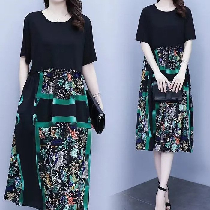 プリント切り替えワンピース