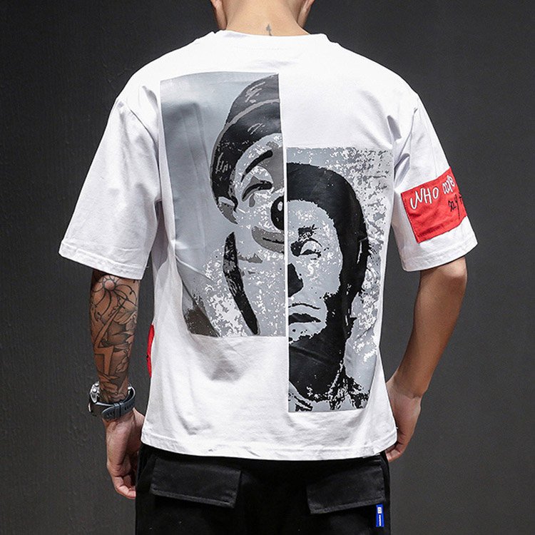 【メンズTシャツ】半袖　コットン　クルーネック　ピエロ　著痩せ 　刺繍