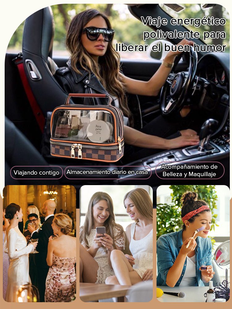 Bolsa de cosméticos húmeda y seca con almacenamiento de doble capa y gran capacidad