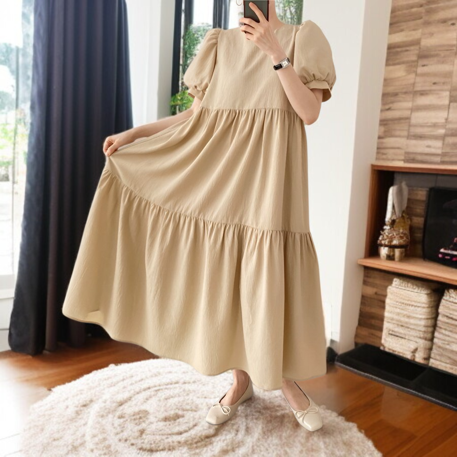 트렌디한 박시 롱 원피스 착용샷