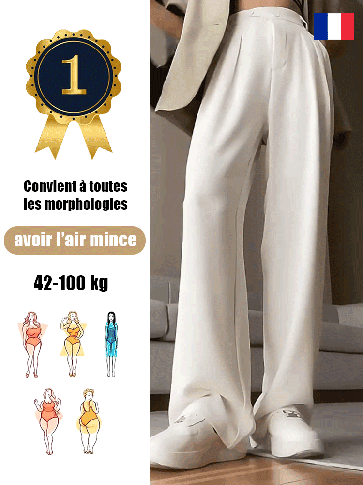 Pantalon slim all-match à taille haute et à jambe large