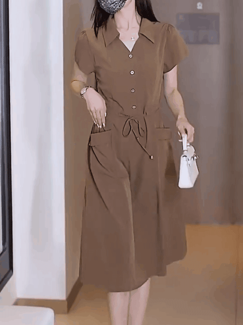 Waist-in and belly covering slimming A-line dress for woman