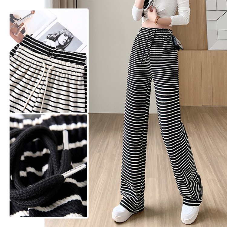 ボーダー柄ハイウエストワイドパンツ