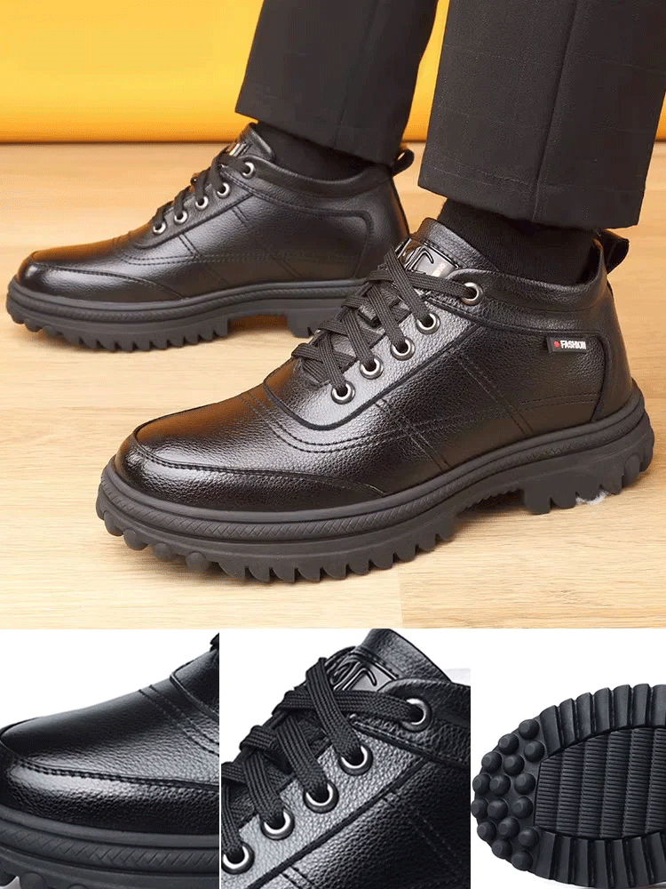 Warm and thick men's leather shoes